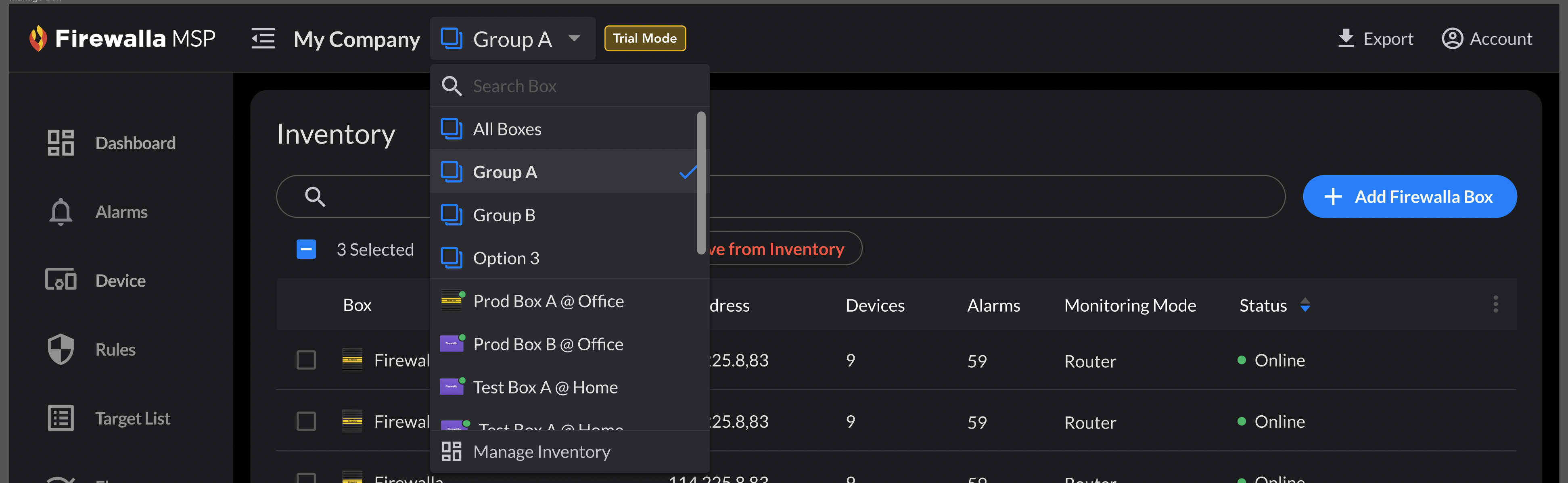 Firewalla MSP Portal View Options