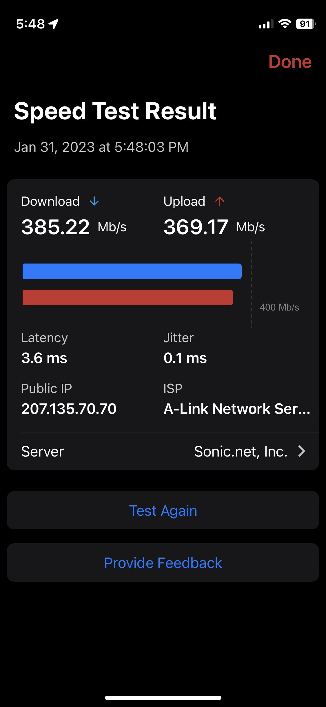WAN speed test can be conducted in the Firewalla mobile app