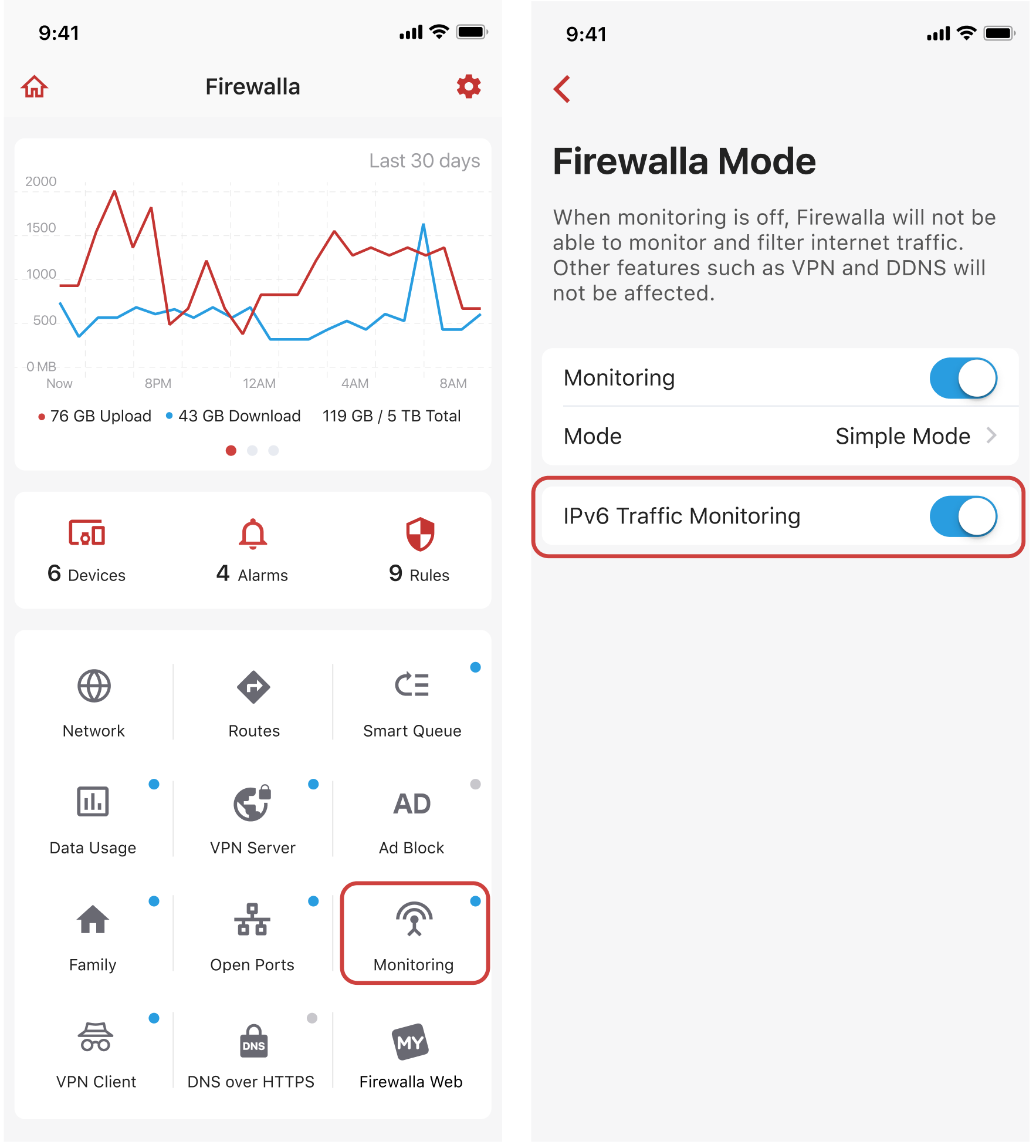  Disable or Enable IPv6 Traffic Monitoring in the Firewalla app