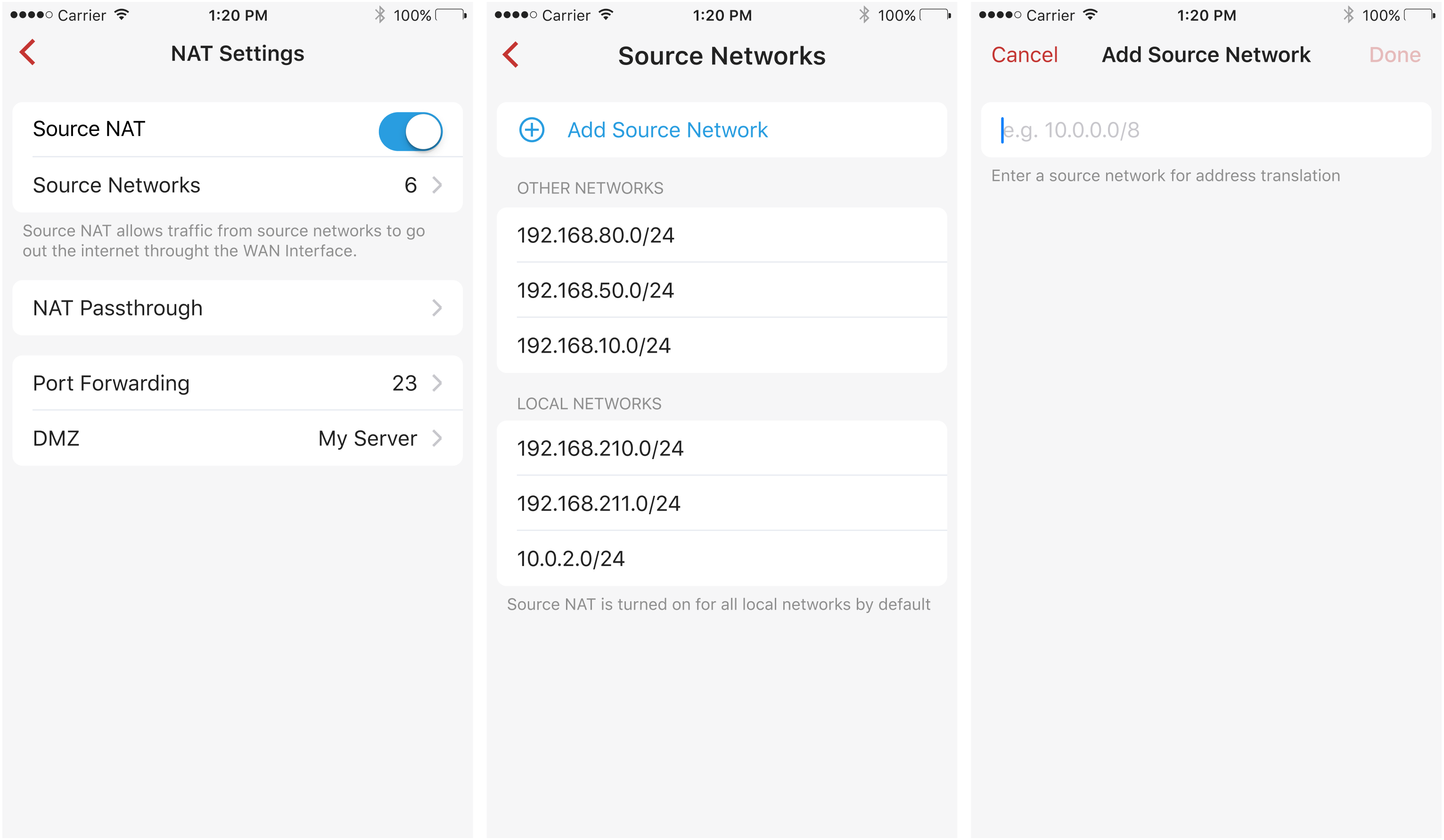 Enhancements such as add a new source network for NAT offered in 1.45 App Release