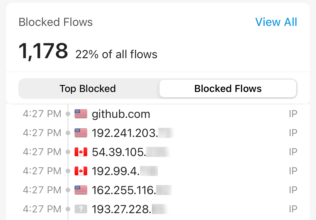 This shows the number of blocked flows and the IP addresses of those blocked flows. 