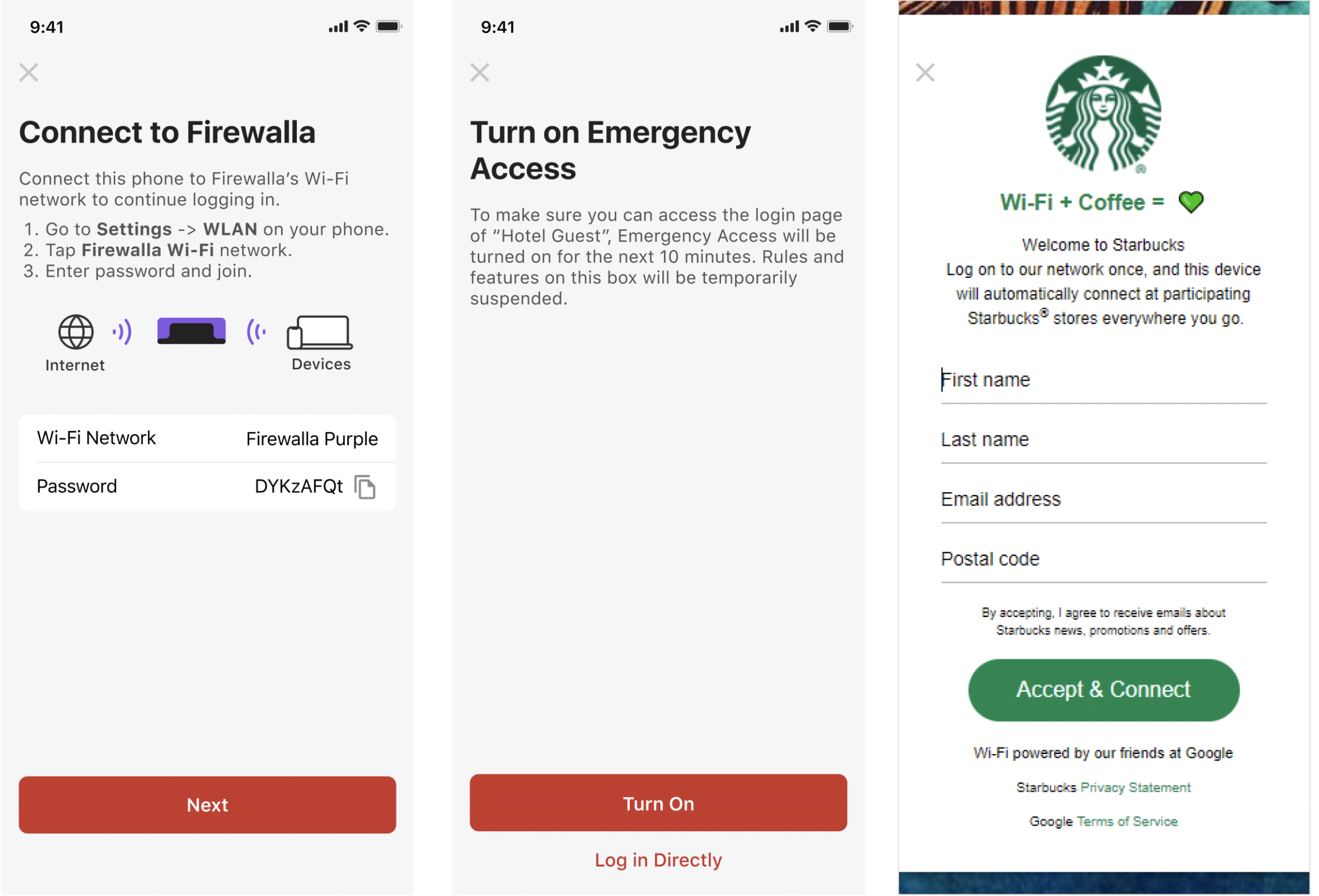 Firewalla Purple Hotel Protection with an emergency access function to access the captive portal login page