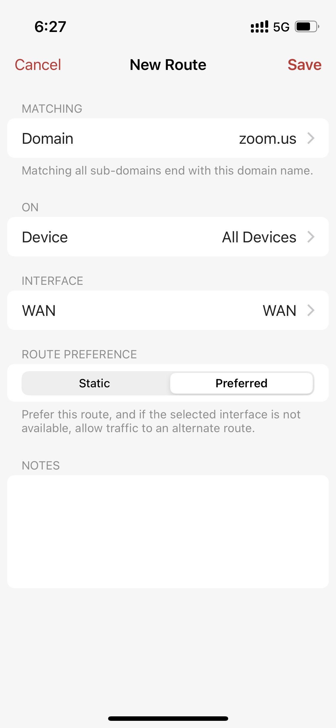 Firewalla routing rule matching the video conferencing domain name