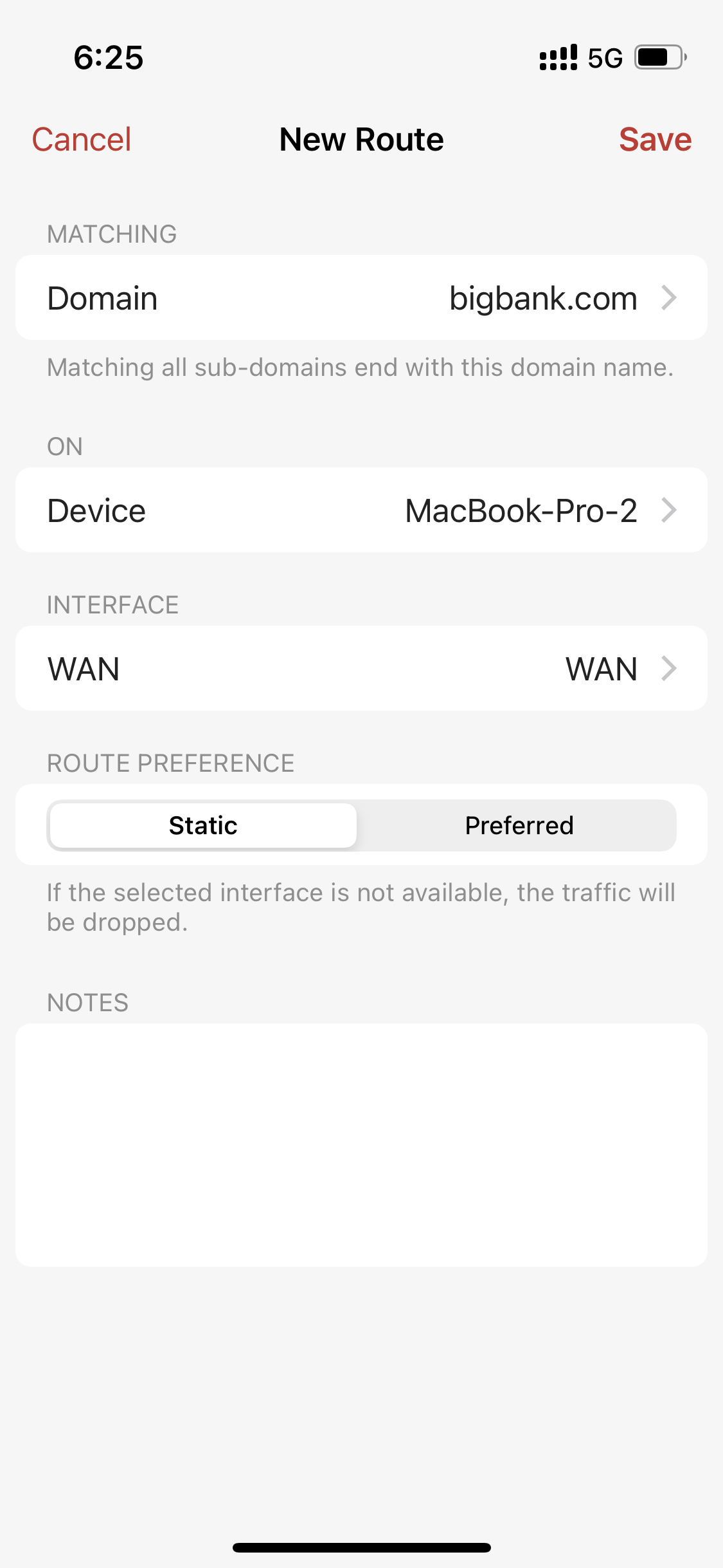 Route device traffic matching your bank domain name