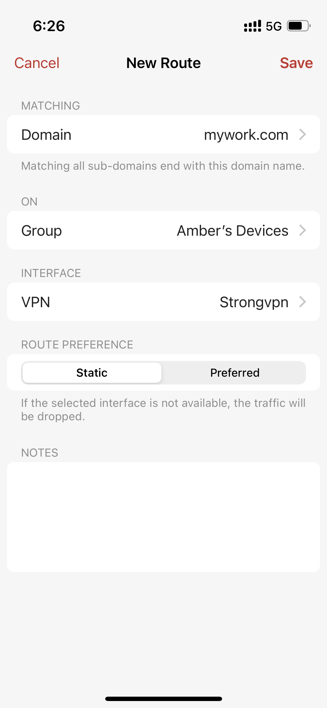 Route device traffic matching your work domain name only for a set of devices in your group