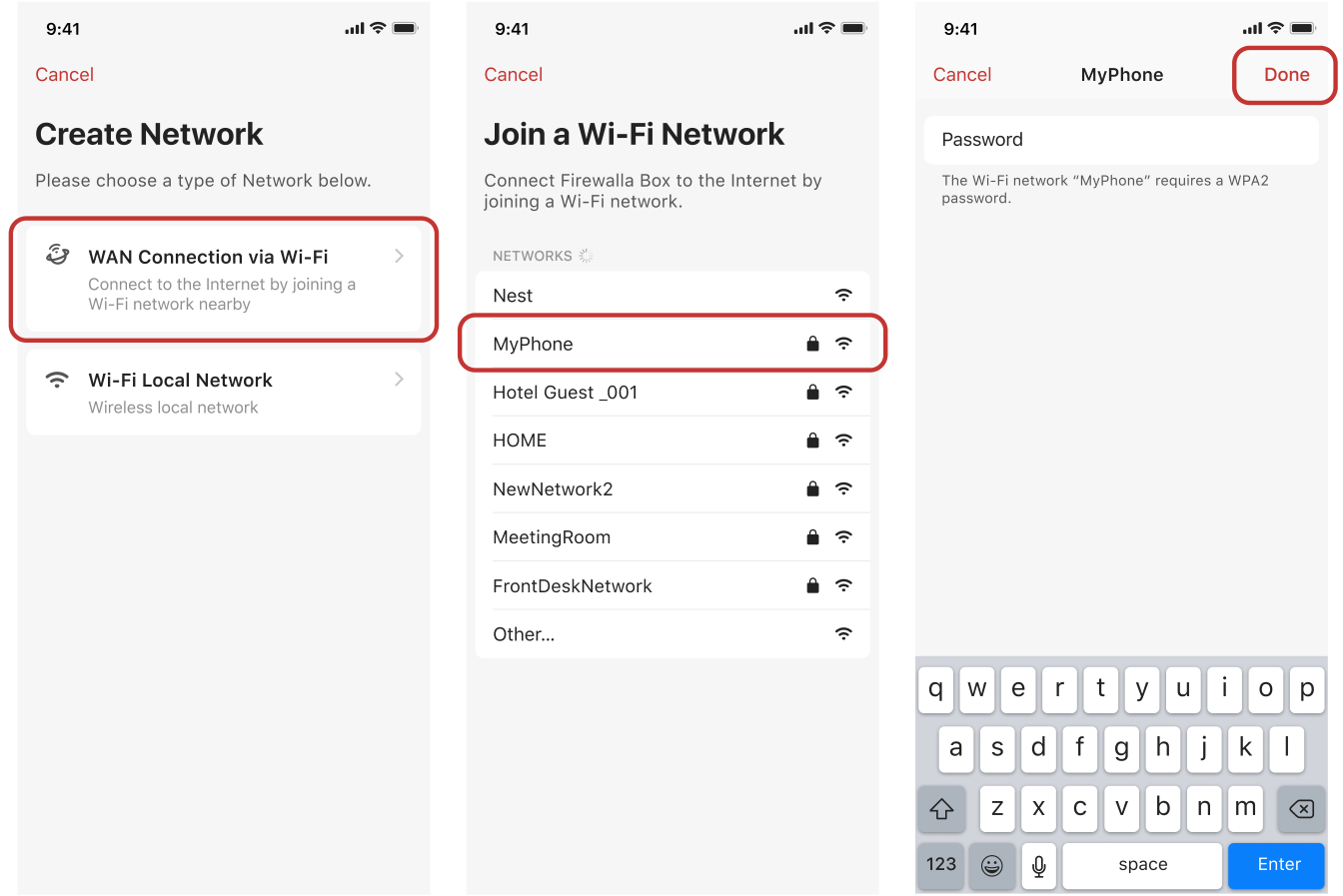 Steps showing how to install a wireless WAN connection via Wi-Fi using your phone's hotspot