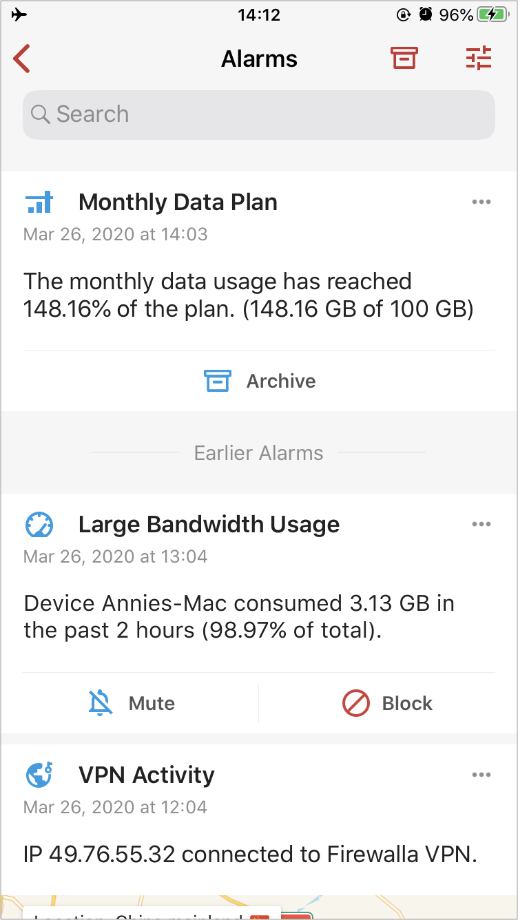 Secure your network by monitoring data usage and be alerted when reaching your data cap