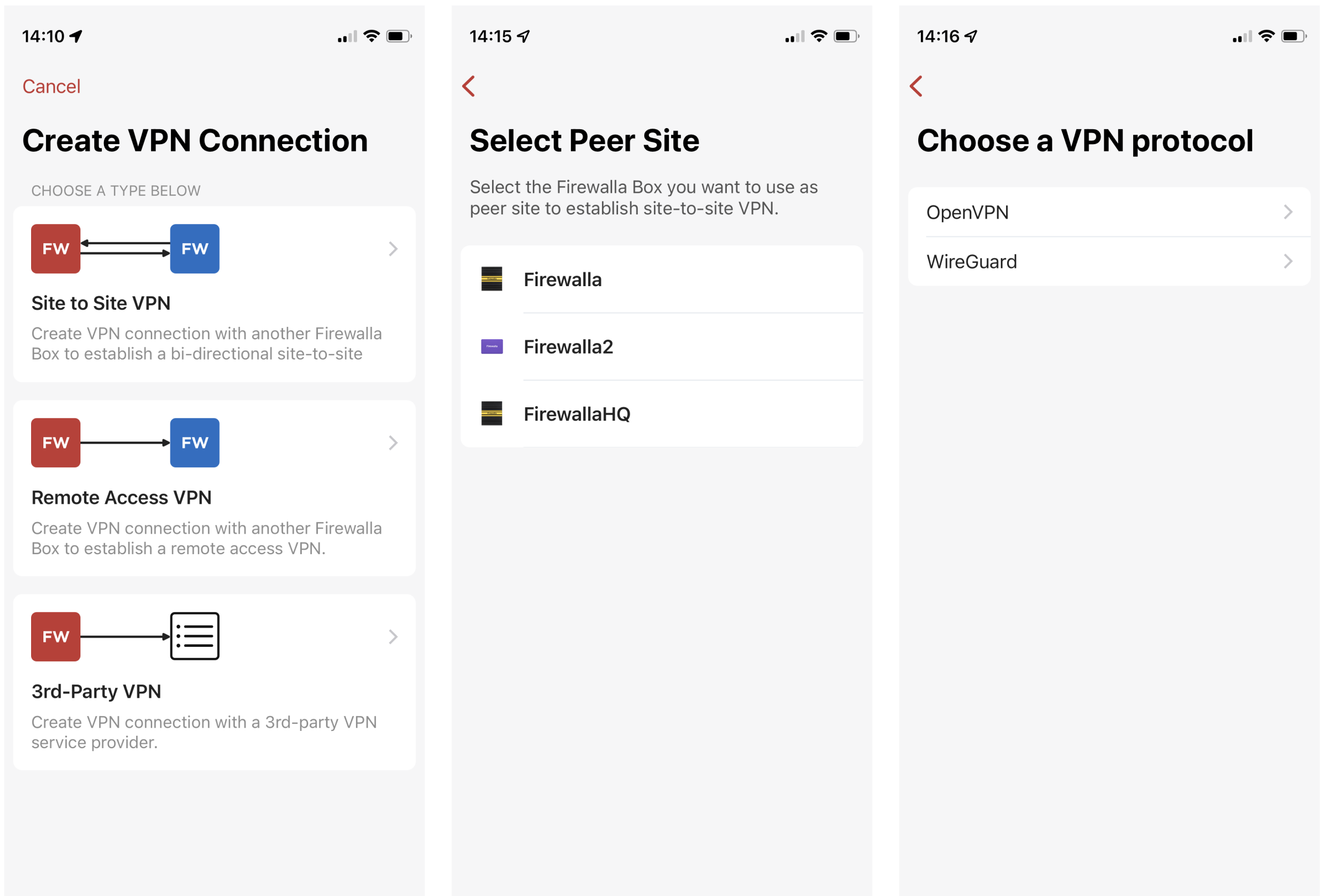 Firewalla in-app demo – OpenVPN server can be connected using Site to Site VPN.