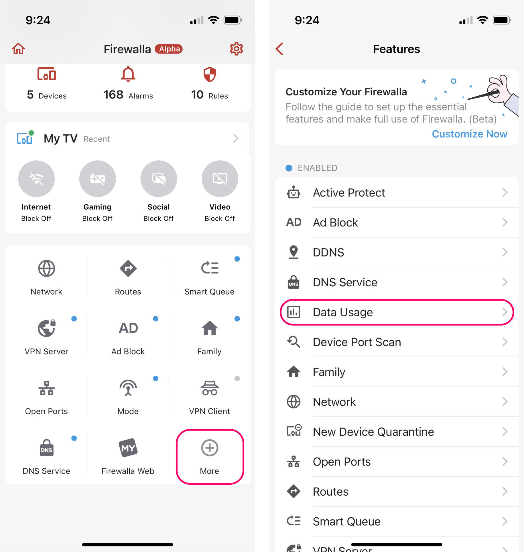 Monitoring Internet usage with Data usage feature