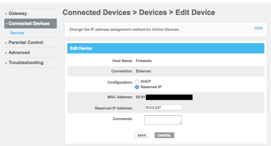 Xfinity Router – Xfinity XB6 edit connected devices to reveal IP and MAC address