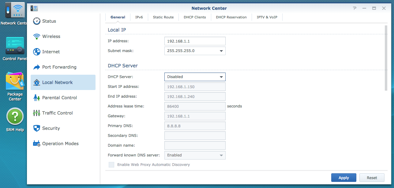 Disable DHCP Server on Synology Router