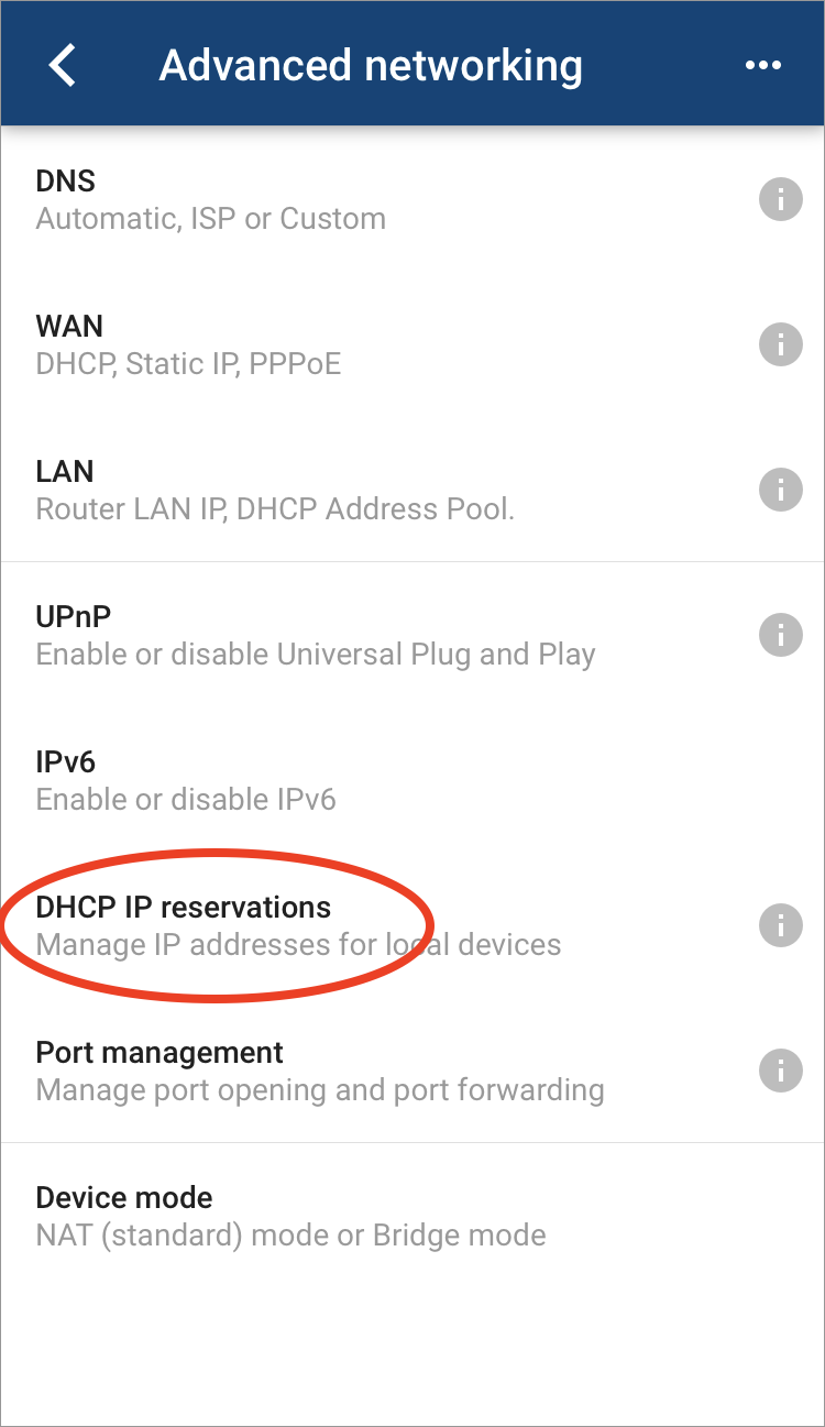 Google WiFi access Advanced Networking DHCP IP reservations