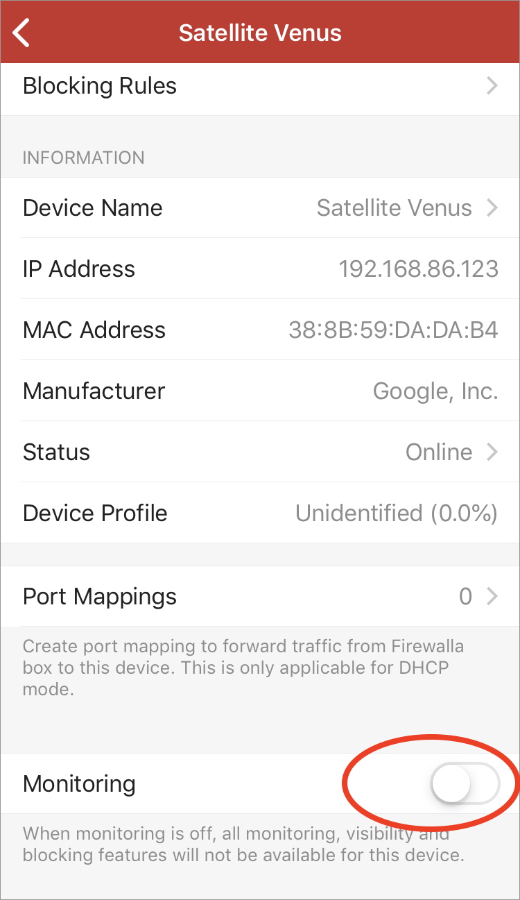 Toggle off Google WiFi satellite points Monitoring