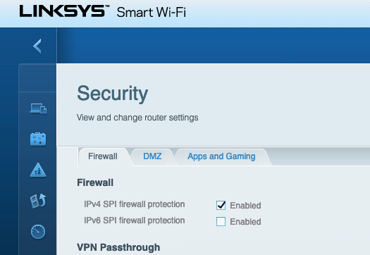Linksys Smart WIFI Disable IPv6 SPI Firewall Protection