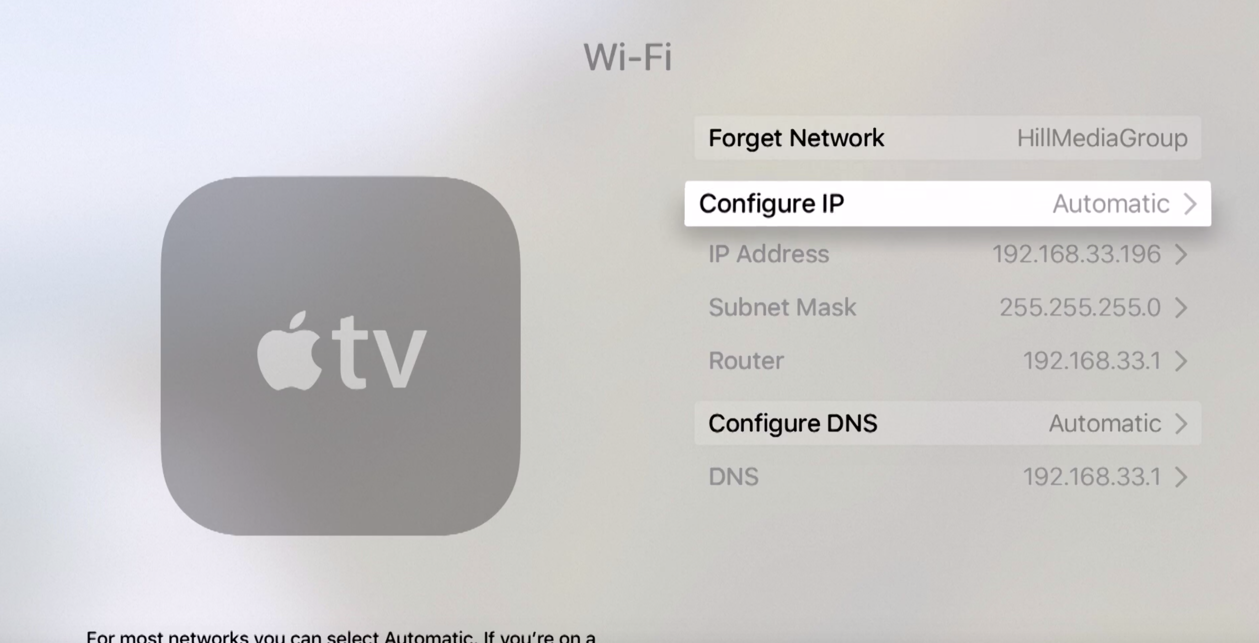 Configure connected WiFi IP address from automatic to manual
