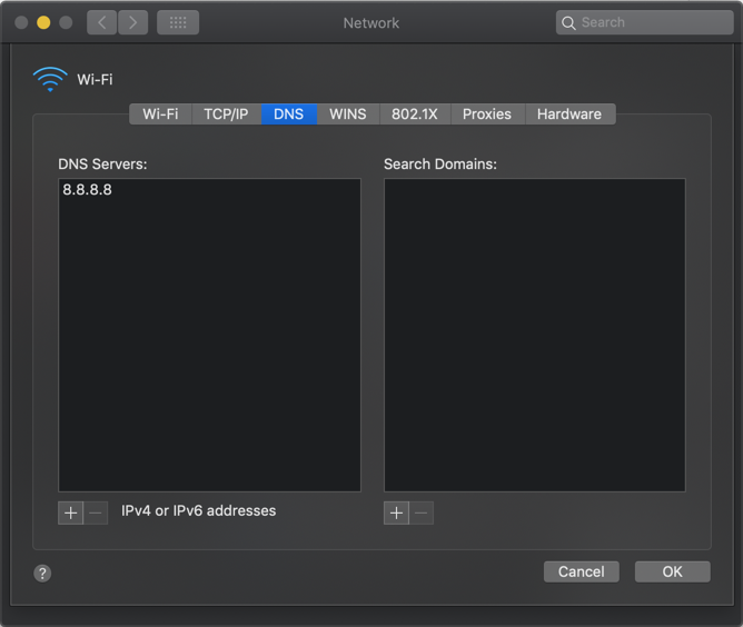 Set DNS Servers to 8.8.8.8 or local DNS