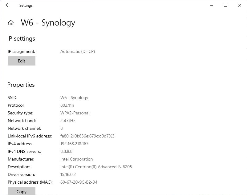 Find IP Settings for the connected WiFi, click Edit