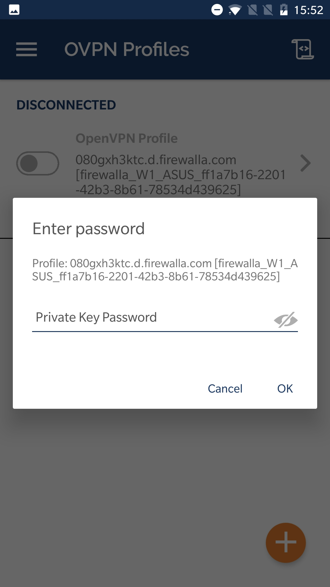 Android VPN client 'Enter Password' prompt for OpenVPN