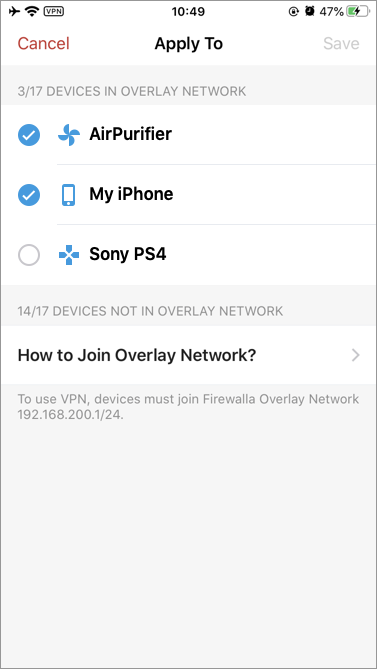 Apply 3rd-Party VPN to devices in the overlay network or add devices to the overlay network