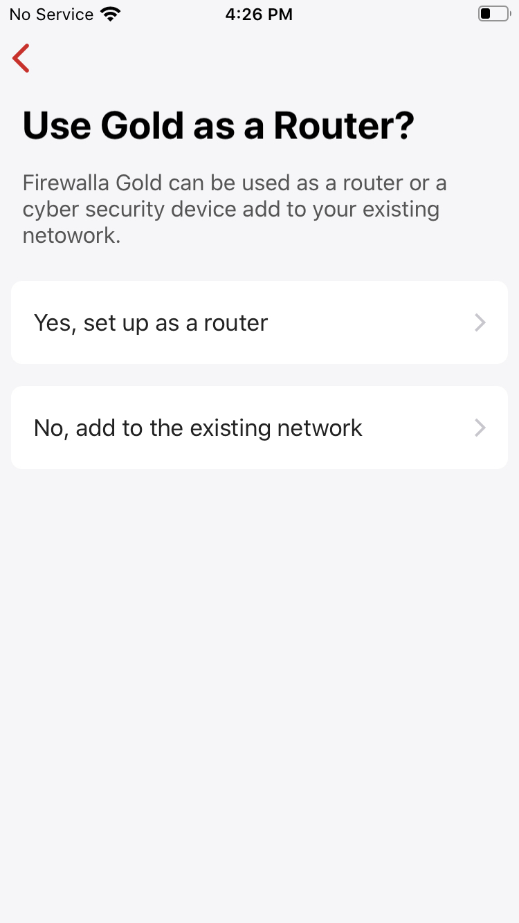 Select the correct mode based on the wiring setup to allow the Firewalla app to automatically set up the network