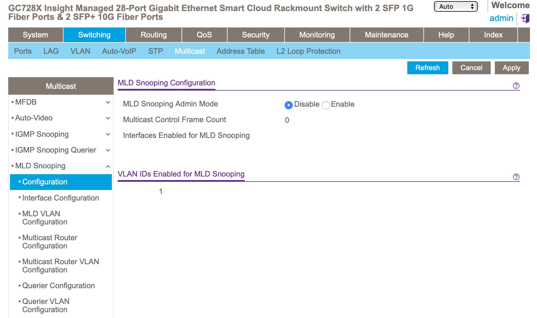 MLD Snooping Status Toggled 'Disable'