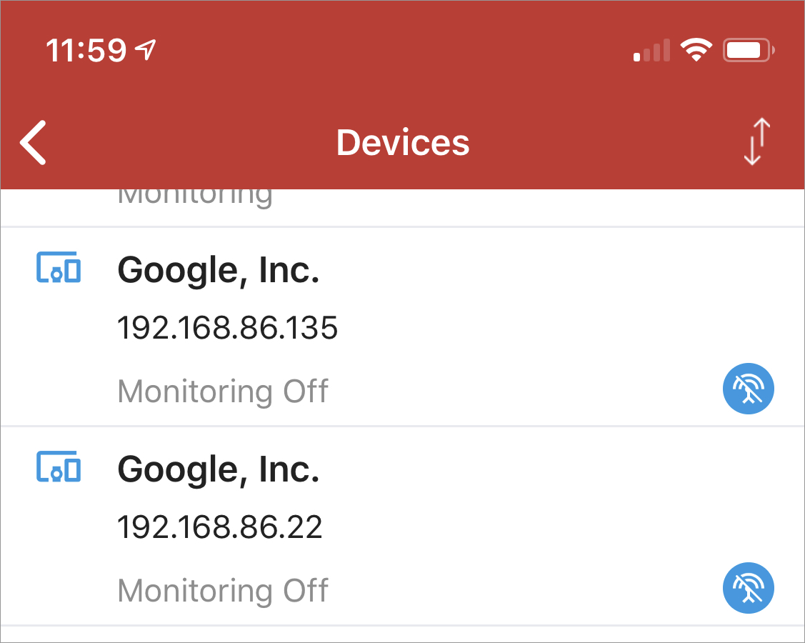 Firewalla Device List Identifies monitoring devices that are turned off