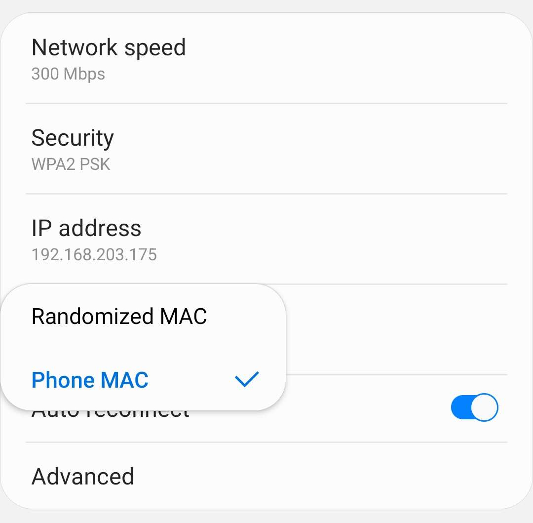 Disable dynamic MAC address by toggling 'OFF' Randomized MAC in Android