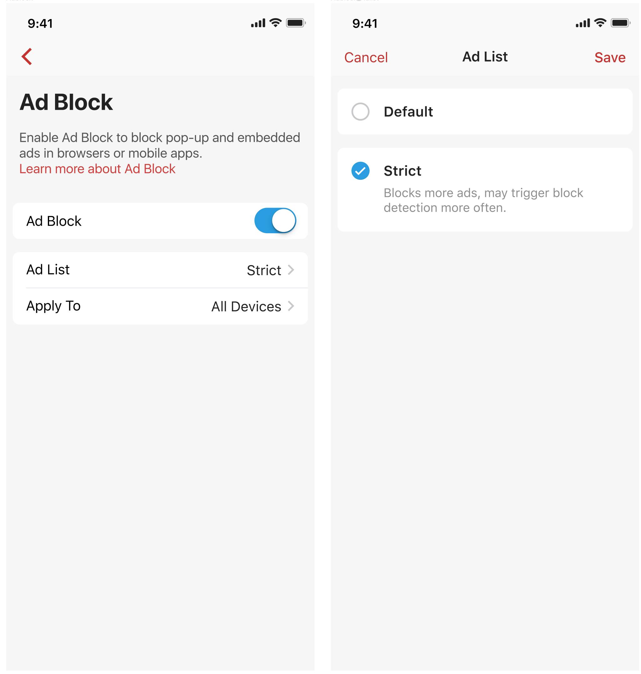 Strict Ad Block offered in 1.45 App Release