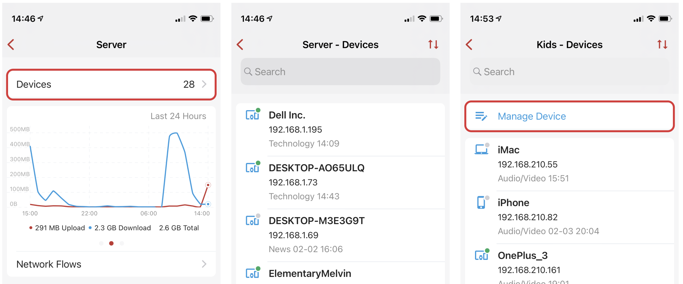 Group and Network allows the managing/viewing of devices in a Netowrk or device group