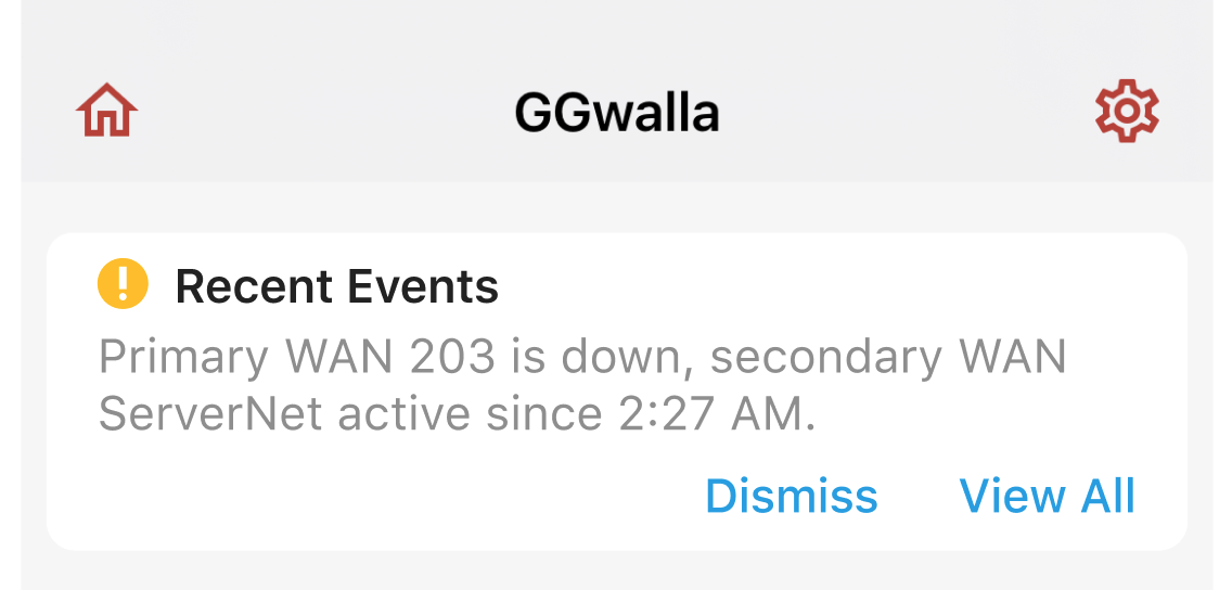 Firewalla continuously and automatically tests your WAN connection, Firewalla alerts you if your primary WAN goes down via notification