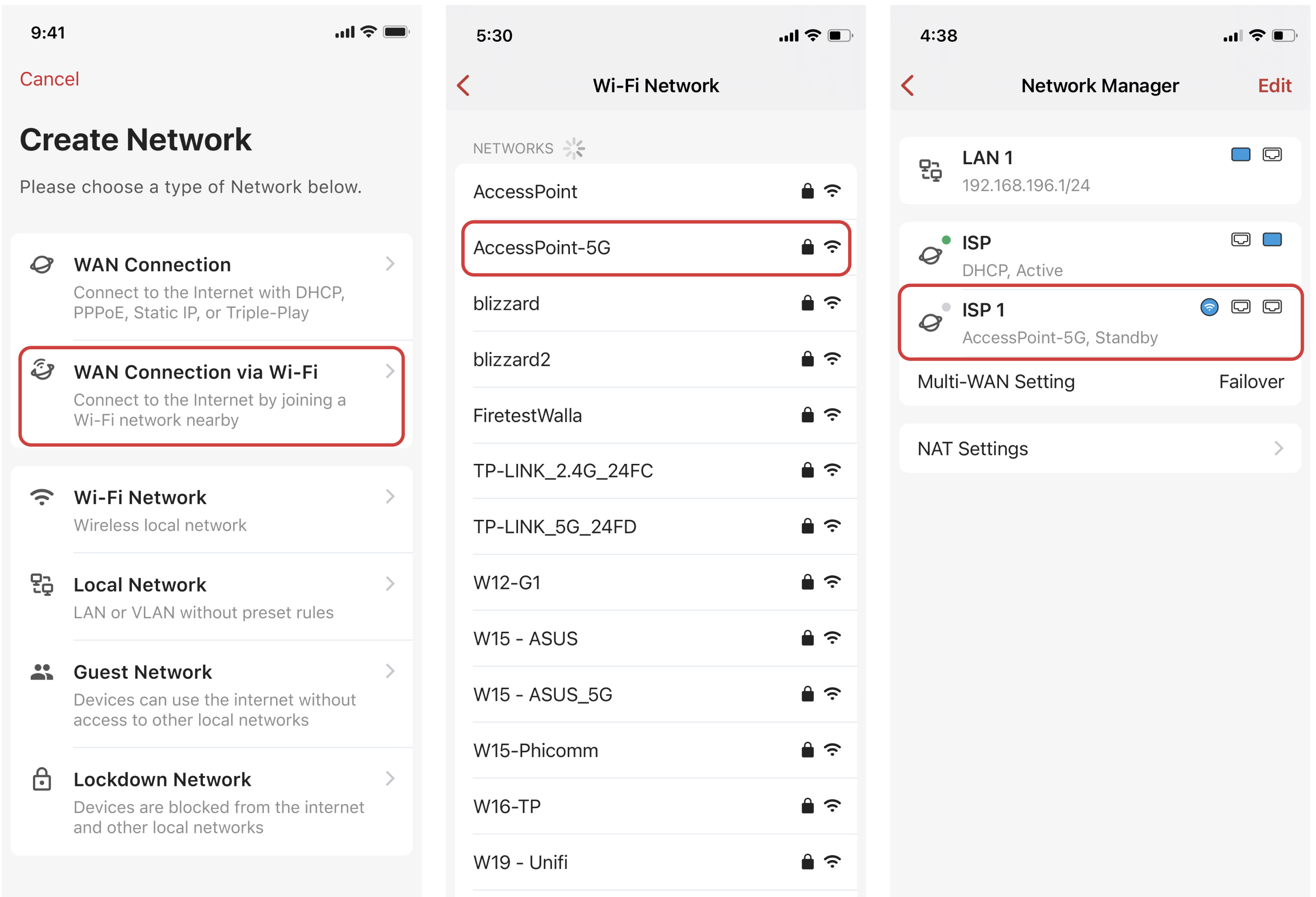 Edit the WiFi used for your configured WAN by choosing another from the list and saving the WiFi