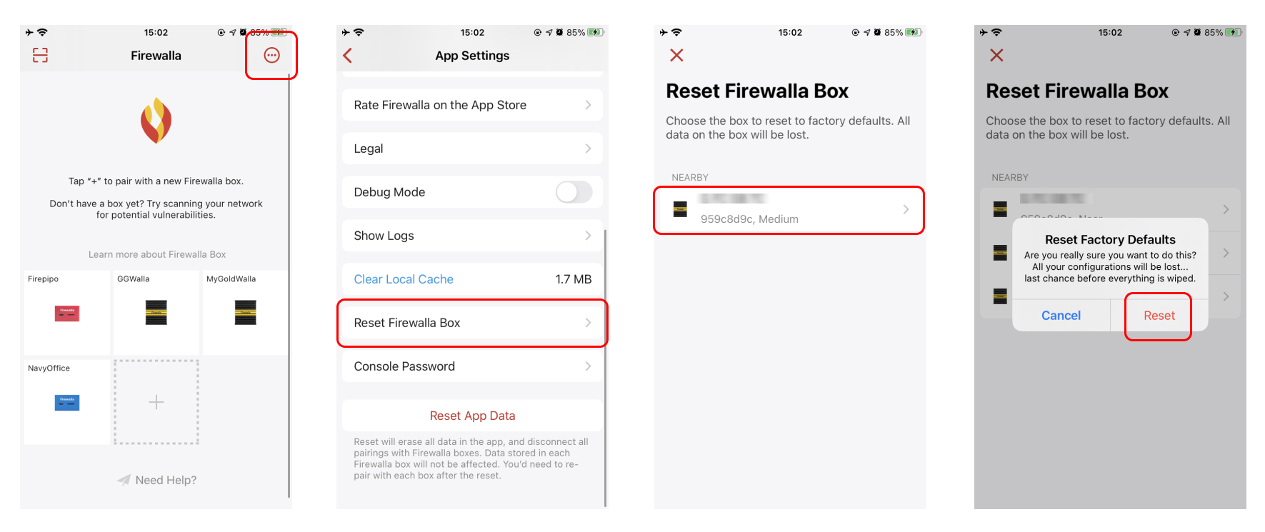 Firewalla Purple alternative IOS reset if not reachable through the in-app home screen