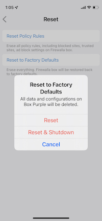 Firewalla Purple reset in application prompt