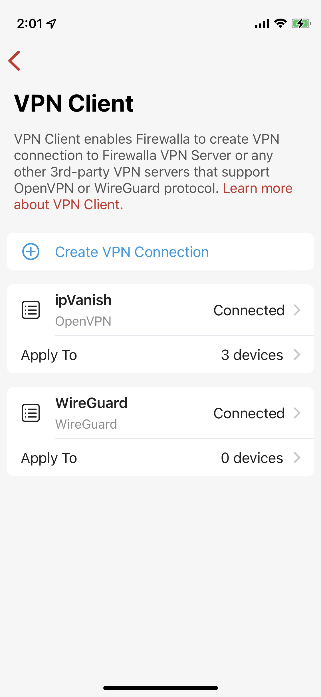 Route device traffic to VPN Client, Set to apply to 0 devices
