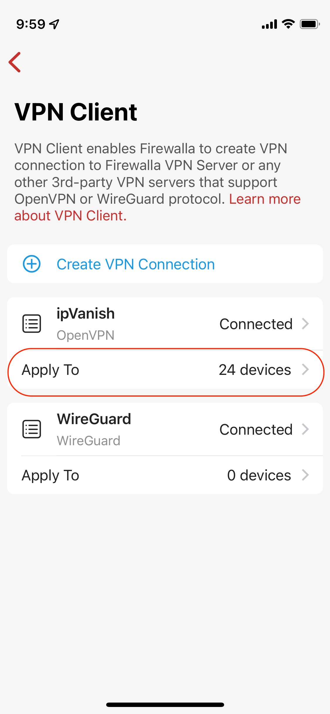 Route device traffic by setting VPN to apply to all devices