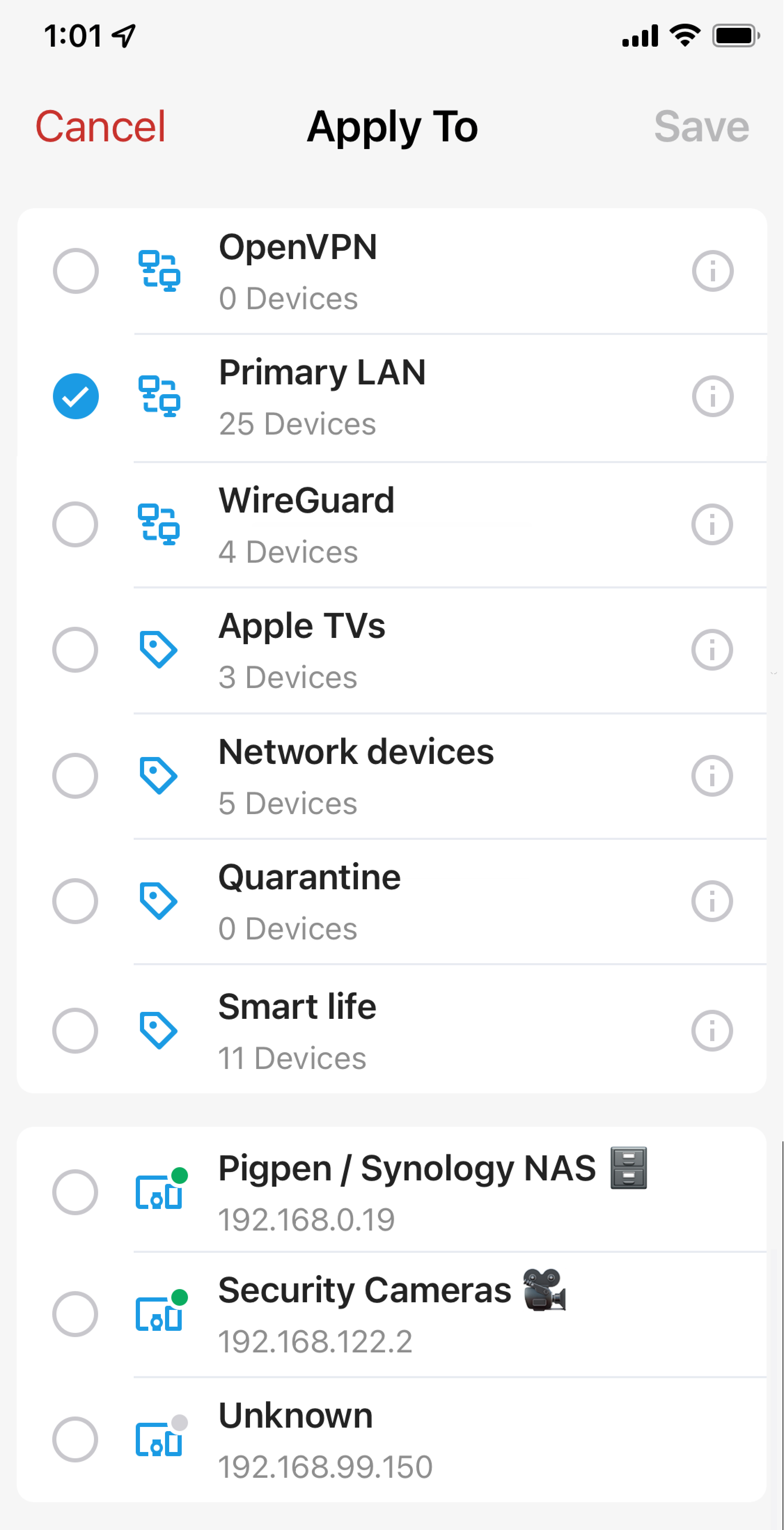 Route device traffic by setting VPN to apply to all devices under Primary LAN or other device group
