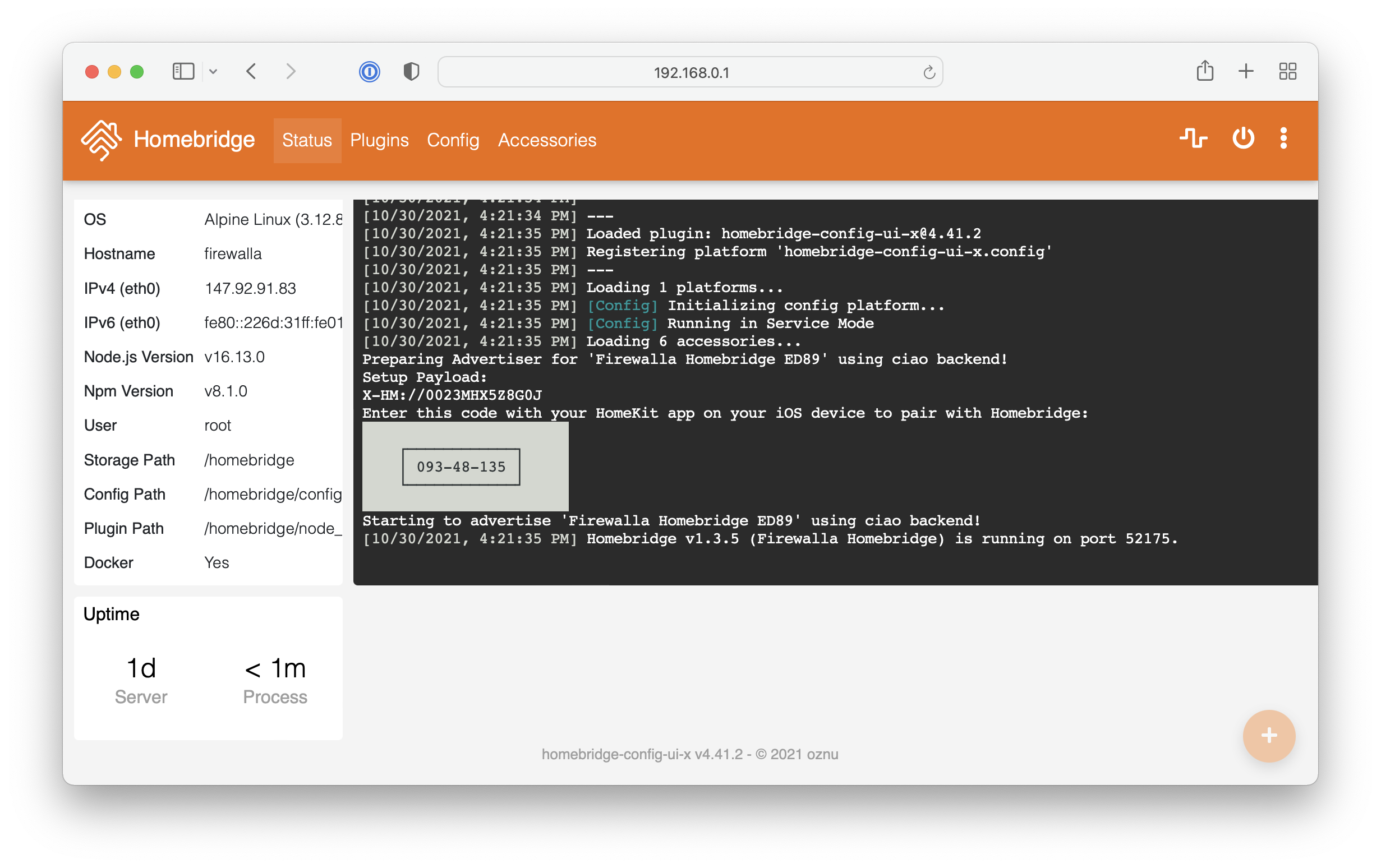 Homebridge Status Page