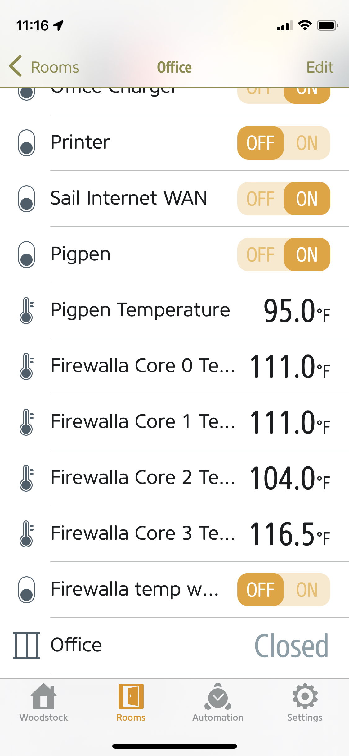 Example Firewalla CPU Temperatures in Homekit