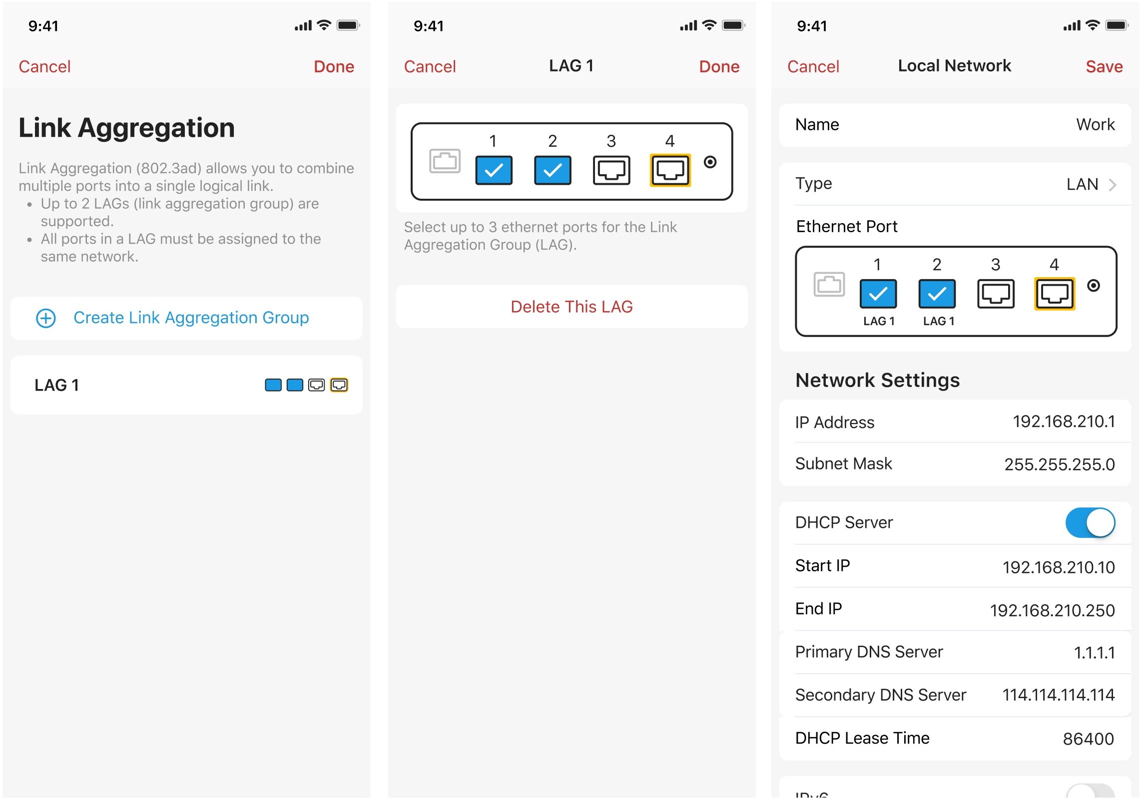 Link aggregation group creation on Firewalla example