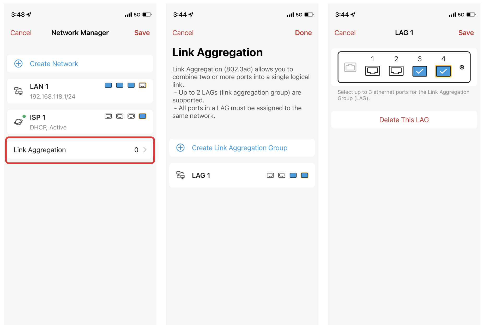 Link aggregation group creation on Firewalla example