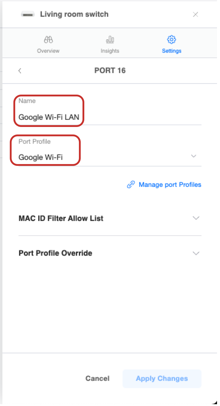 Apply changes to save the new configuration