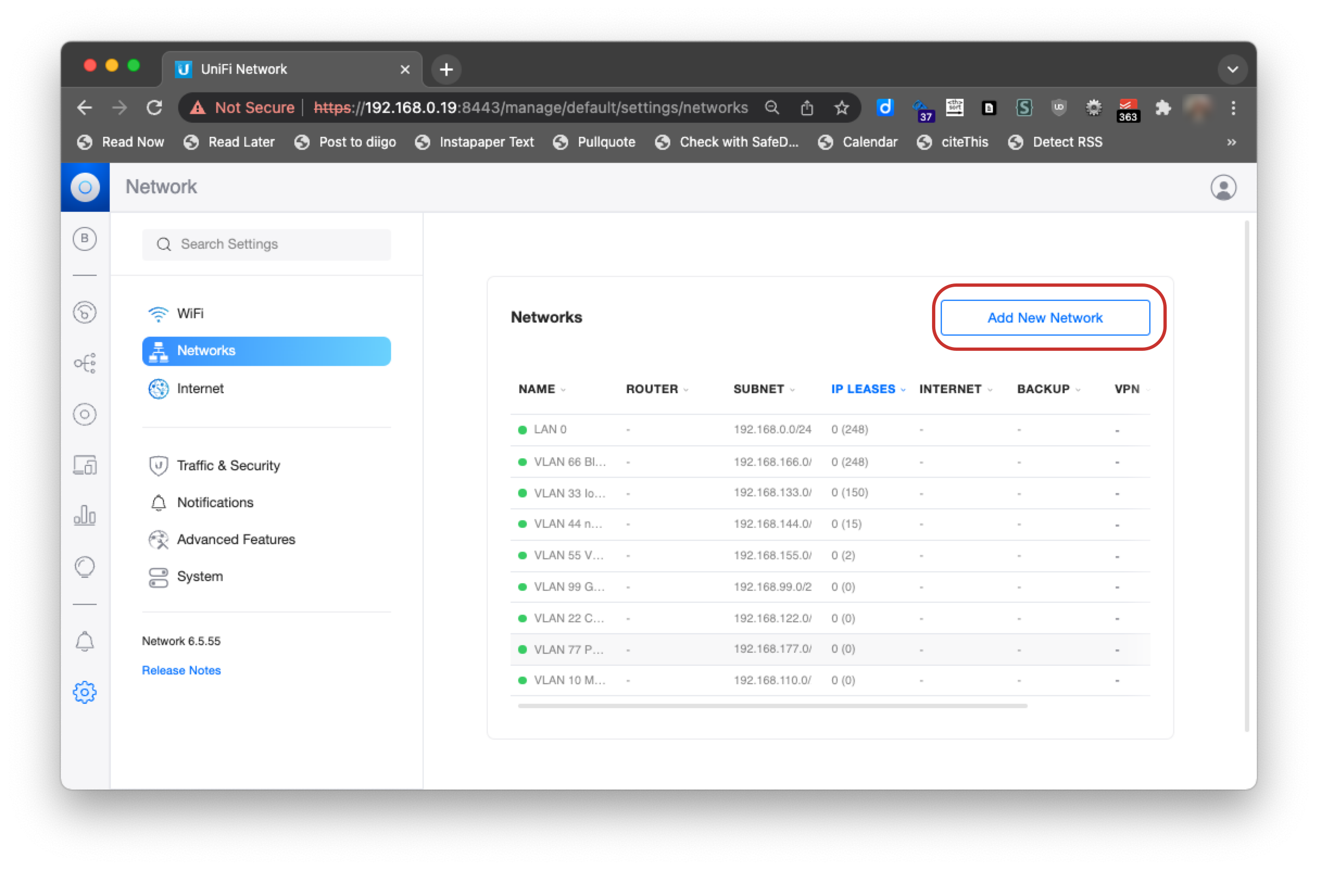 UniFi Controller Network List and add new networks