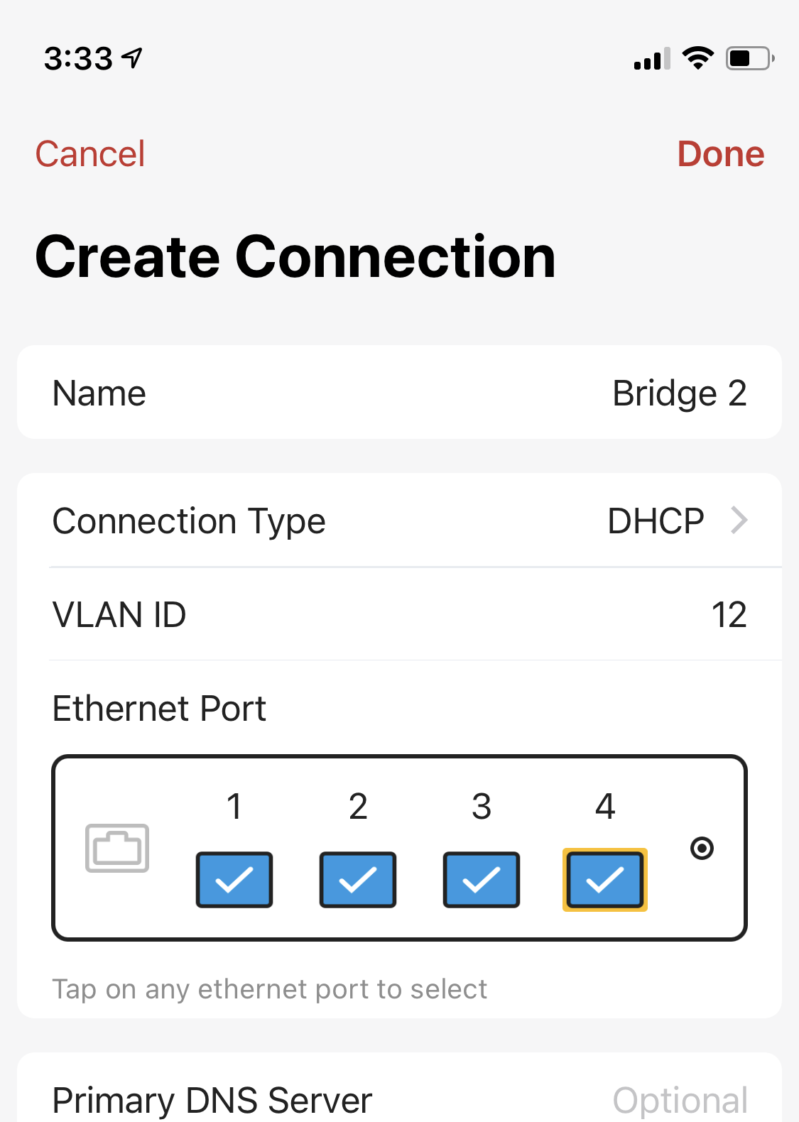 Create a new connection to add a new bridge mode interface