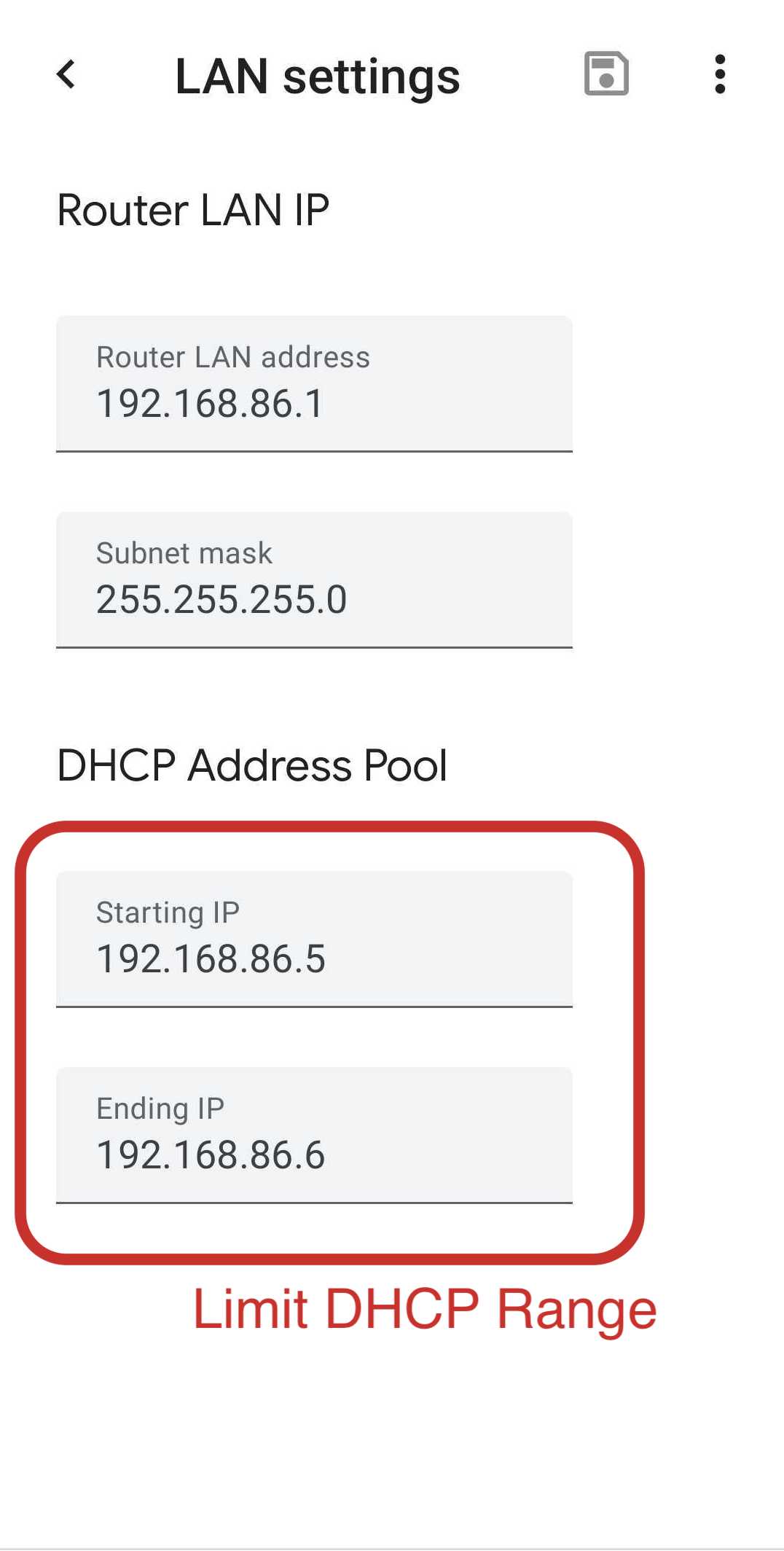 Configure DHCP address range in Google Wifi primary unit so that the number of available IP addresses is N (N=number of additional Wifi points)