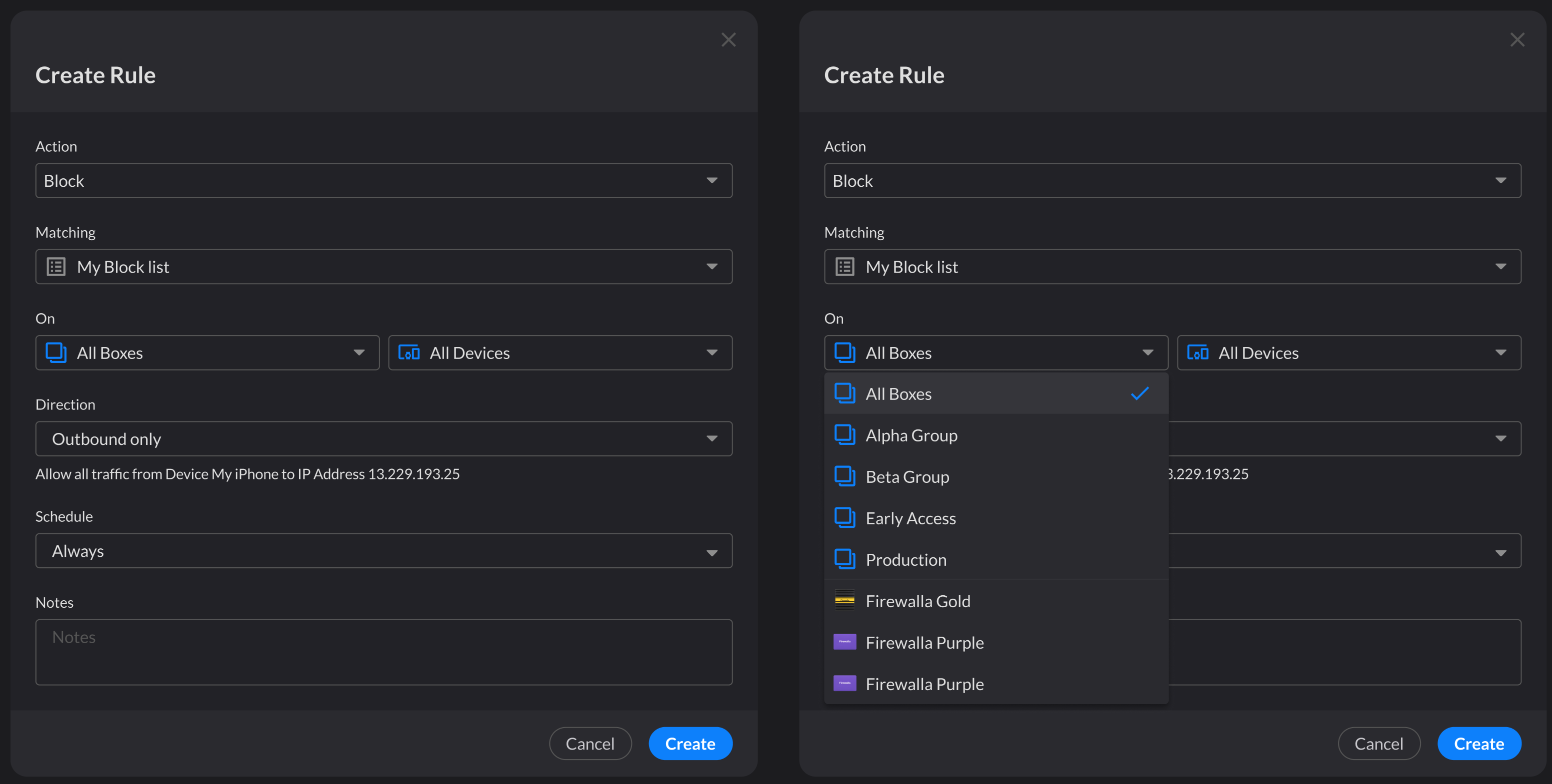 Firewalla MSP Portal new rule creation example