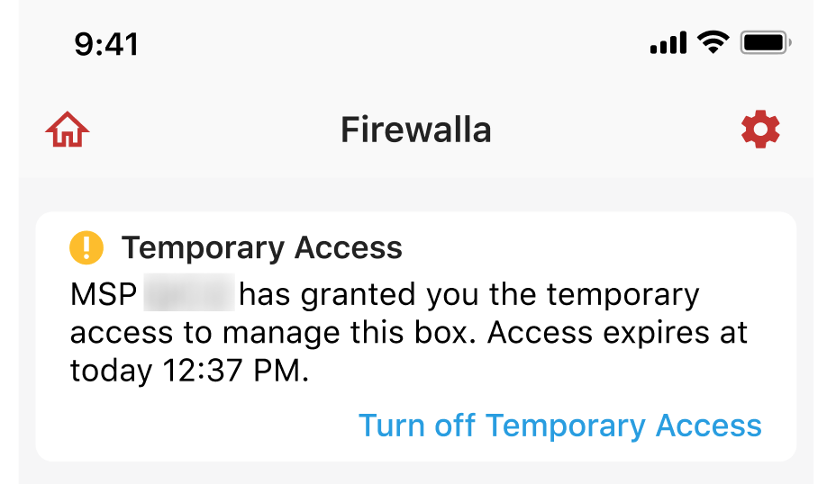 Firewalla application temporary access notification