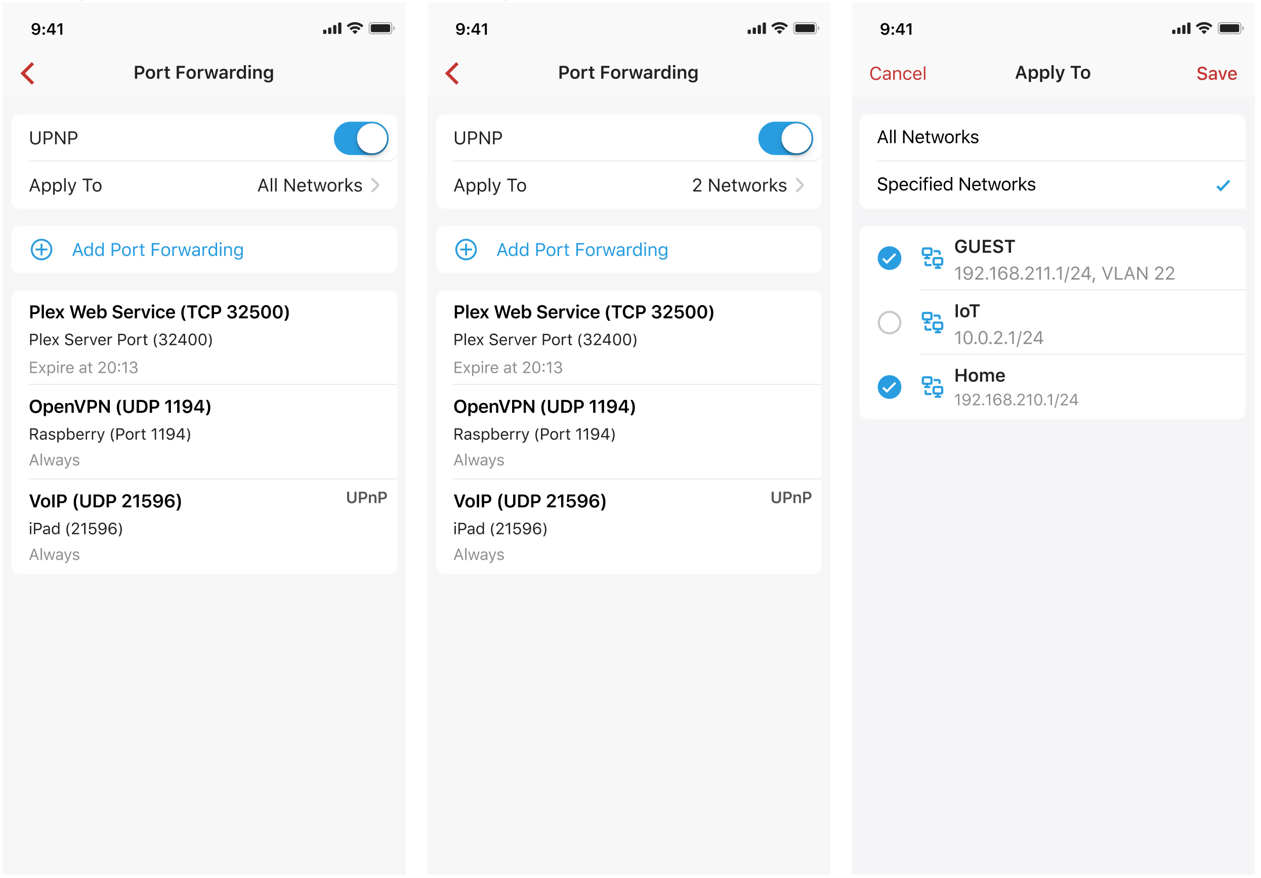 Port forwarding UPnP applying to all or specific networks